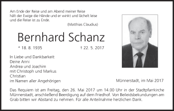 Anzeige von Bernhard Schanz von MGO