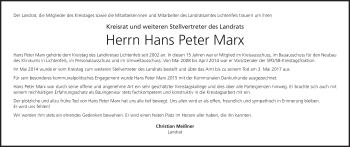 Anzeige von Hans Peter Marx von MGO