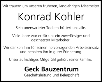 Anzeige von Konrad Kohler von MGO