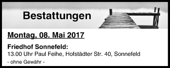 Anzeige von Bestattungen vom 08.05.2017 von MGO