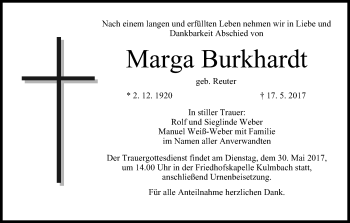 Anzeige von Marga Burkhardt von MGO