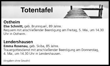 Anzeige von Totentafel vom 04.05.2017 von MGO