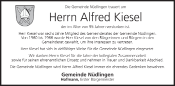 Anzeige von Alfred Kiesel von MGO