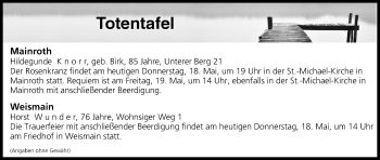 Anzeige von Totentafel vom 18.05.2017 von MGO