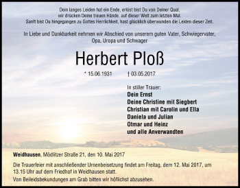 Anzeige von Herbert Ploß von MGO