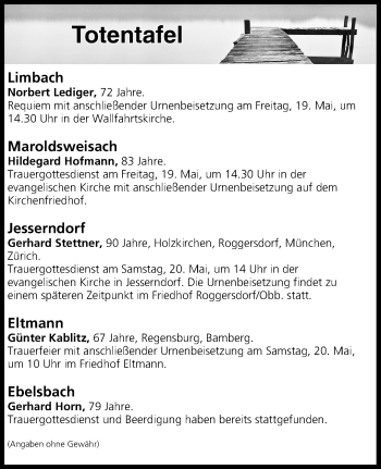 Anzeige von Totentafel vom 19.05.2017 von MGO