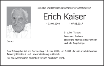 Anzeige von Erich Kaiser von MGO