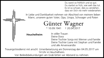 Anzeige von Günter Wagner von MGO