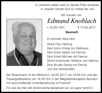 Anzeige von Edmund Knoblach von MGO