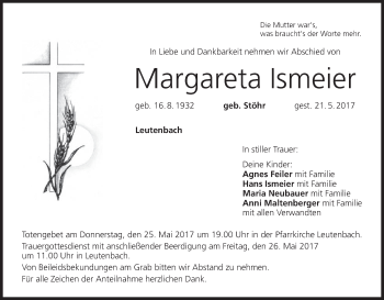 Anzeige von Margareta Ismeier von MGO