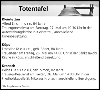 Anzeige von Totentafel vom 25.05.2017 von MGO