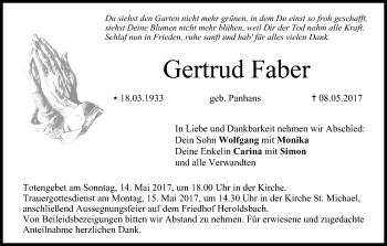 Anzeige von Gertrud Faber von MGO
