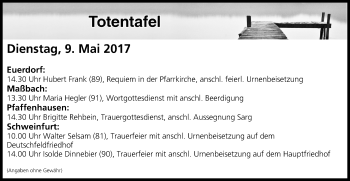 Anzeige von Totentafel vom 09.05.2017 von MGO