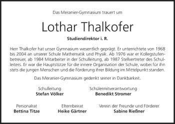 Anzeige von Lothar Thalkofer von MGO