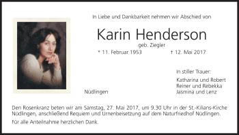 Anzeige von Karin Henderson von MGO