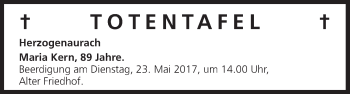 Anzeige von Totentafel vom 20.05.2017 von MGO