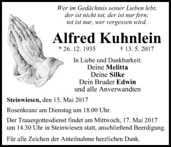 Anzeige von Alfred Kuhnlein von MGO