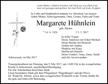 Anzeige von Margarete Hühnlein von MGO