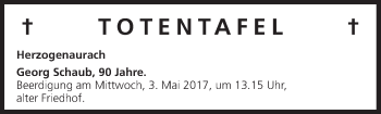 Anzeige von Totentafel vom 02.05.2017 von MGO