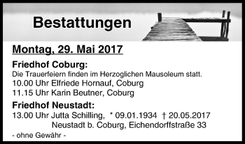 Anzeige von Bestattungen vom 29.05.2017 von MGO