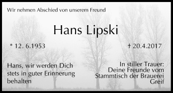 Anzeige von Hans Lipski von MGO