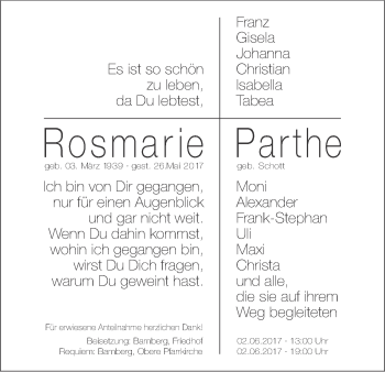 Anzeige von Rosmarie Parthe von MGO