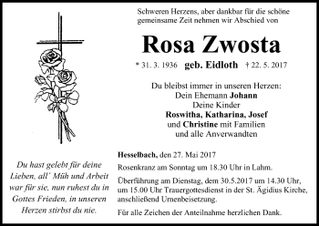 Anzeige von Rosa Zwosta von MGO