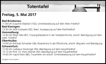 Anzeige von Totentafel vom 05.05.2017 von MGO