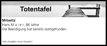 Anzeige von Totentafel vom 27.05.2017 von MGO