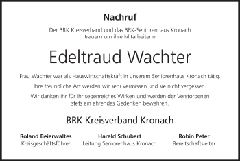 Anzeige von Edeltraud Wachter von MGO