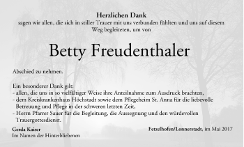 Anzeige von Betty Freudenthaler von MGO
