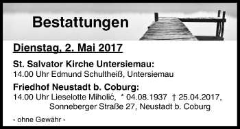 Anzeige von Bestattungen vom 02.05.2017 von MGO