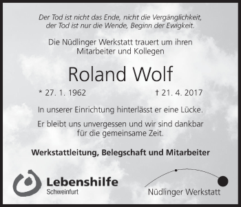 Anzeige von Roland Wolf von MGO