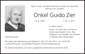 Anzeige von Onkel Guido Zier von MGO
