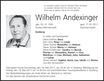 Anzeige von Wilhelm Andexinger von MGO