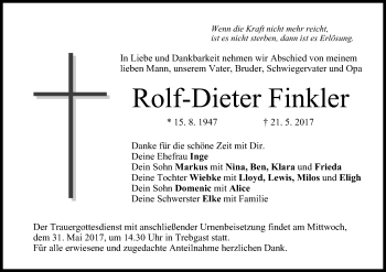 Anzeige von Rolf-Dieter Finkler von MGO