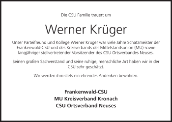 Anzeige von Werner Krüger von MGO