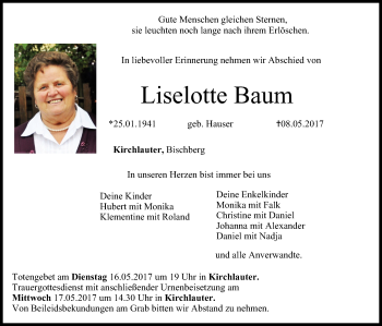 Anzeige von Liselotte Baum von MGO