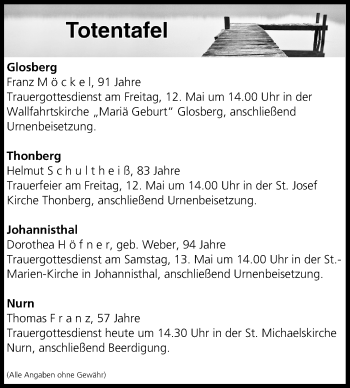 Anzeige von Totentafel vom 11.05.2017 von MGO