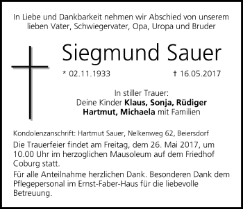 Anzeige von Siegmund Sauer von MGO