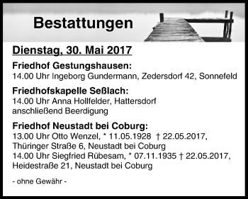 Anzeige von Bestattungen vom 30.05.2017 von MGO