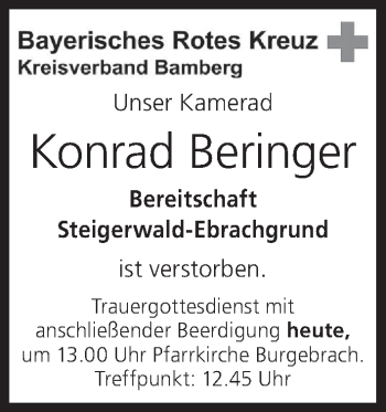 Anzeige von Konrad Beringer von MGO