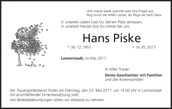 Anzeige von Hans Piske von MGO