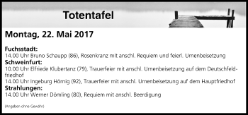 Anzeige von Totentafel vom 22.05.2017 von MGO