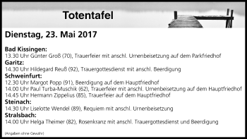 Anzeige von Totentafel vom 23.05.2017 von MGO