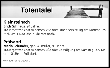 Anzeige von Totentafel vom 27.05.2017 von MGO