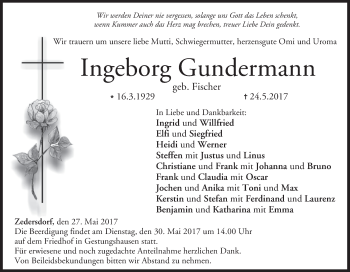 Anzeige von Ingeborg Gundermann von MGO