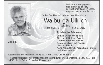 Anzeige von Walburga Ullrich von MGO