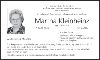 Anzeige von Martha Kleinheinz von MGO