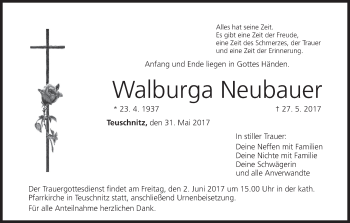 Anzeige von Walburga Neubauer von MGO